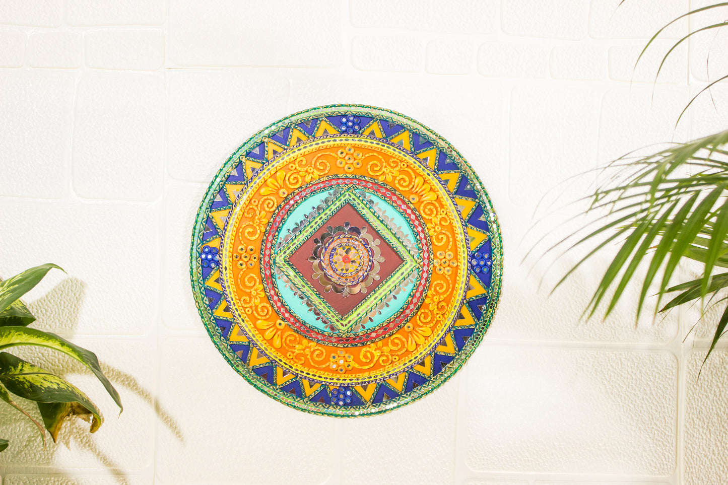 Handpainted Round Lippan Art Wall Hanging | Set of 4