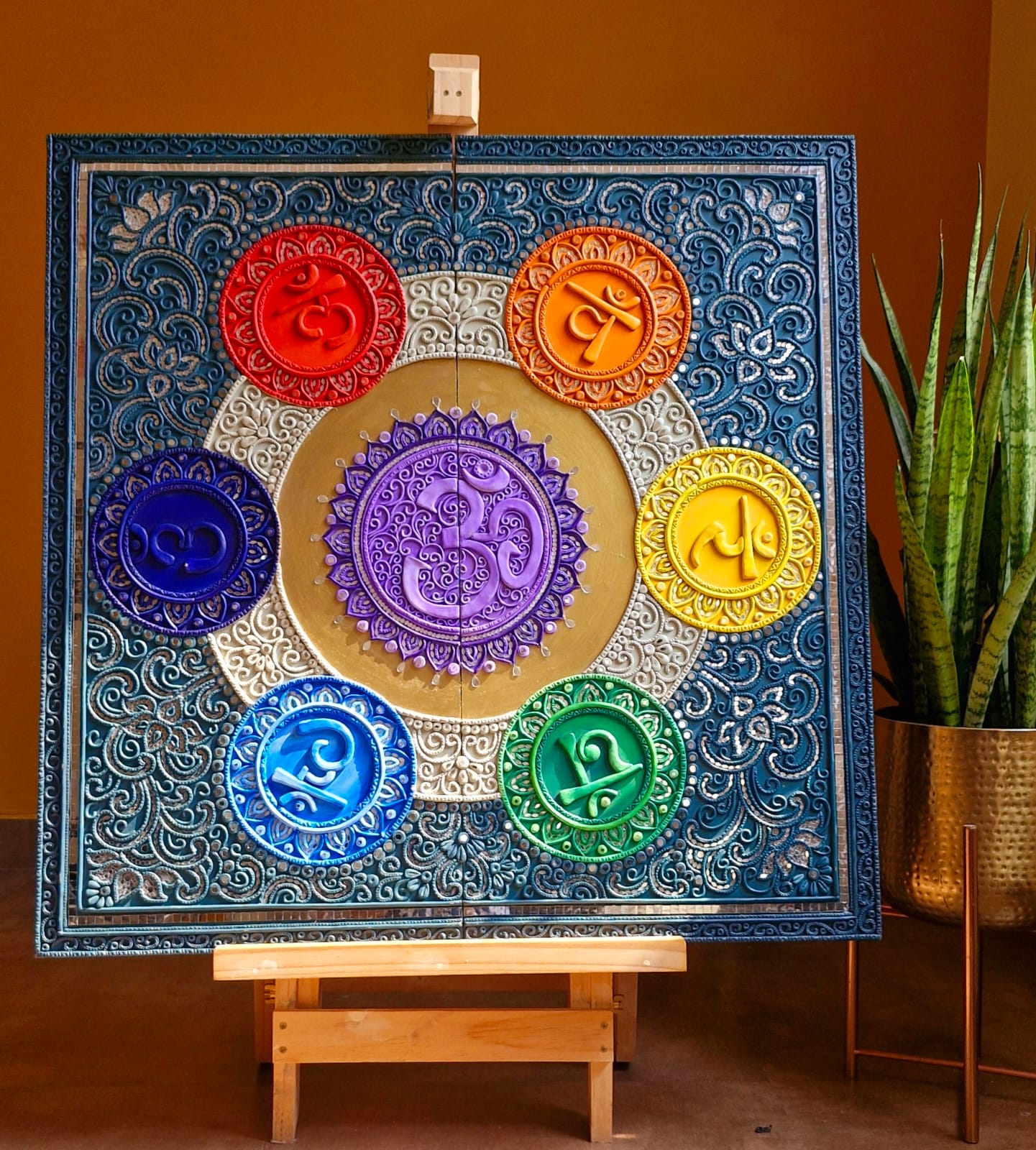 7 Chakra Lippan Art Wall Decor – Handcrafted Mud & Mirror Artwork
