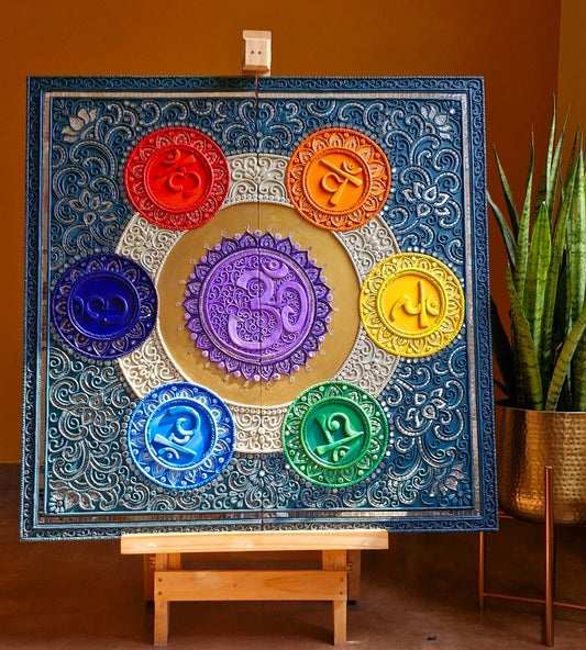 7 Chakra Lippan Art Wall Decor – Handcrafted Mud & Mirror Artwork