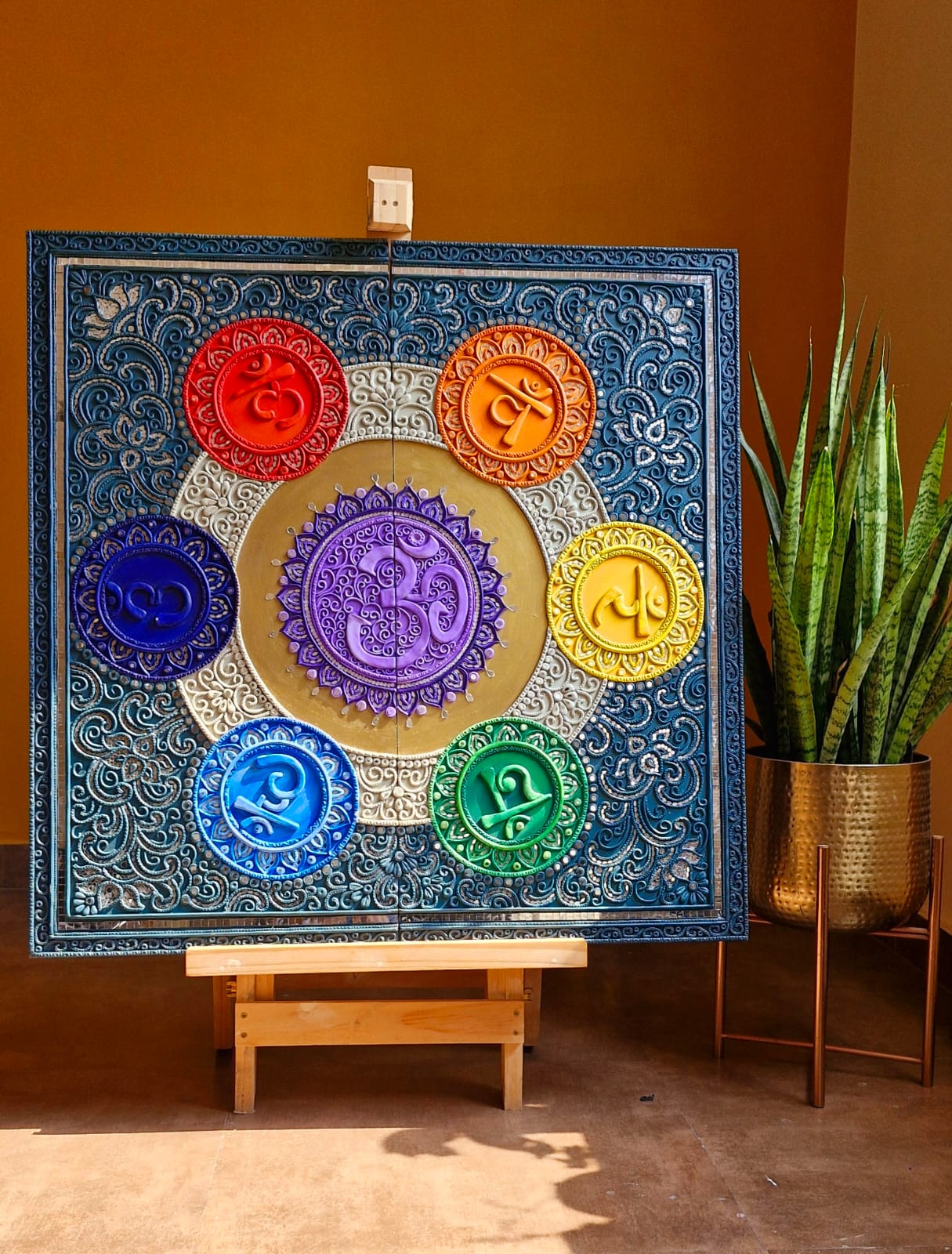 7 Chakra Lippan Art Wall Decor – Handcrafted Mud & Mirror Artwork