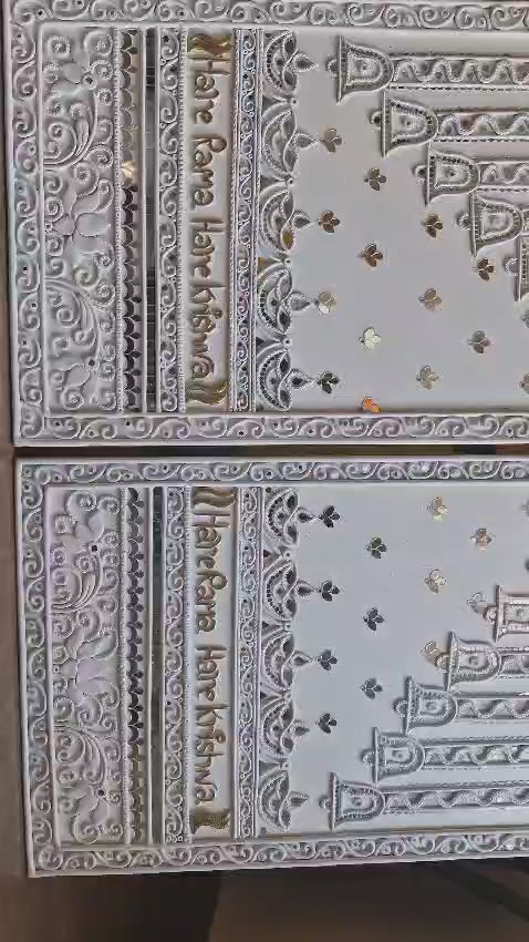 Hare Rama Hare Krishna Lippan Art Wall Decor with Hanging Bells | Set of 2